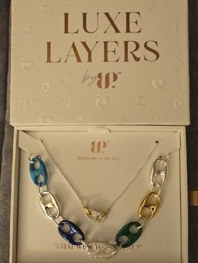 BP LUXE LAYERS Multicolor Blue Green and Gold Layered Link Necklace